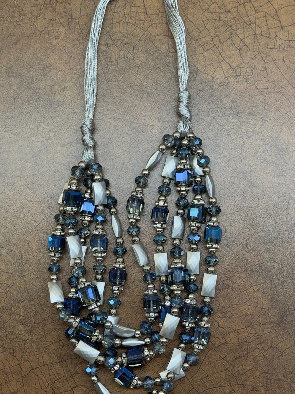Multi-Strand Blue and Silver Statement Necklace